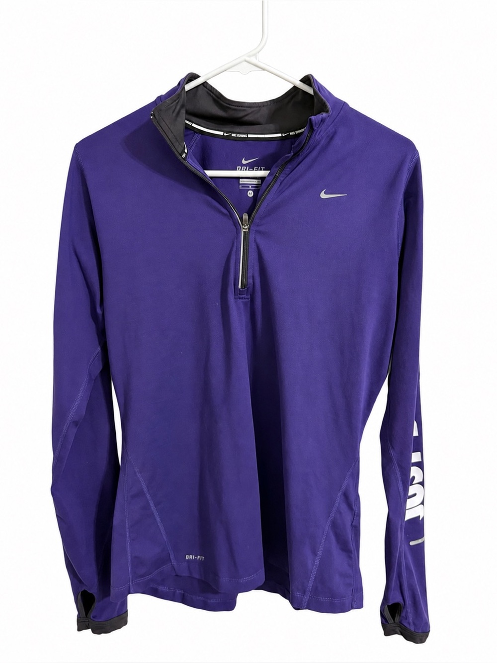 Nike Running Dri-FIT Purple Half Zip Long Sleeve Just Do It Size M